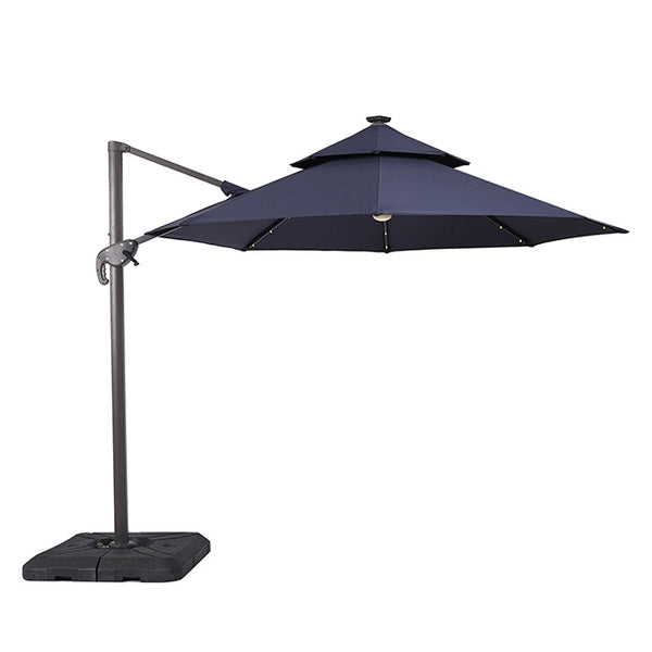 Furniture Of America Nuti 10 Ft Round Umbrella w/ LED Light + 37" Large Base LA-A031BL Blue Contemporary - sofafair.com