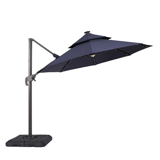 Furniture Of America Nuti 10 Ft Round Umbrella w/ LED Light + 37" Large Base LA-A031BL Blue Contemporary - sofafair.com