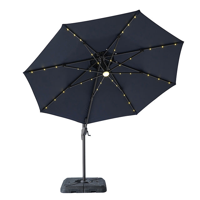 Furniture Of America Nuti 10 Ft Round Umbrella w/ LED Light + 37" Large Base LA-A031BL Blue Contemporary - sofafair.com