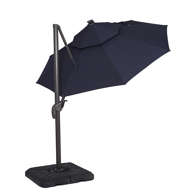 Furniture Of America Nuti 10 Ft Round Umbrella w/ LED Light + 37" Large Base LA-A031BL Blue Contemporary - sofafair.com