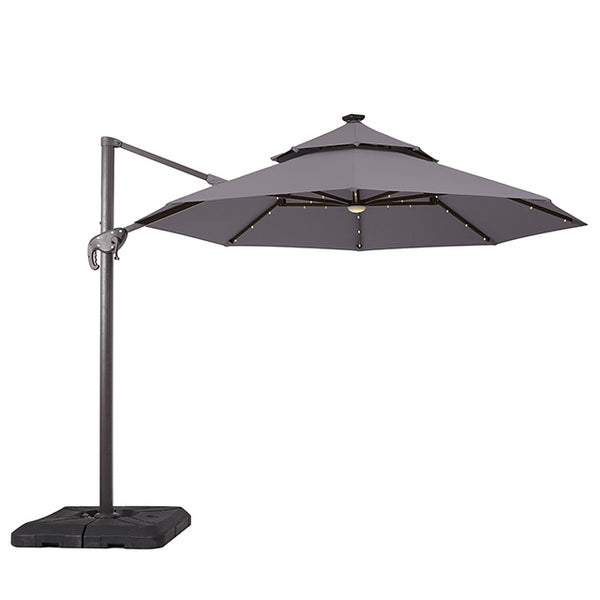 Furniture Of America Nuti 10 Ft Round Umbrella w/ LED Light + 37" Large Base LA-A031GY Gray Contemporary - sofafair.com