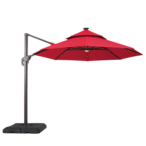 Furniture Of America Nuti 10 Ft Round Umbrella w/ LED Light + 37" Large Base LA-A031RD Red Contemporary - sofafair.com