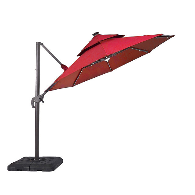 Furniture Of America Nuti 10 Ft Round Umbrella w/ LED Light + 37" Large Base LA-A031RD Red Contemporary - sofafair.com