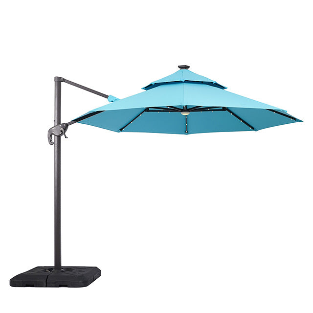 Furniture Of America Nuti 10 Ft Round Umbrella w/ LED Light + 37" Large Base LA-A031TL Teal Contemporary - sofafair.com