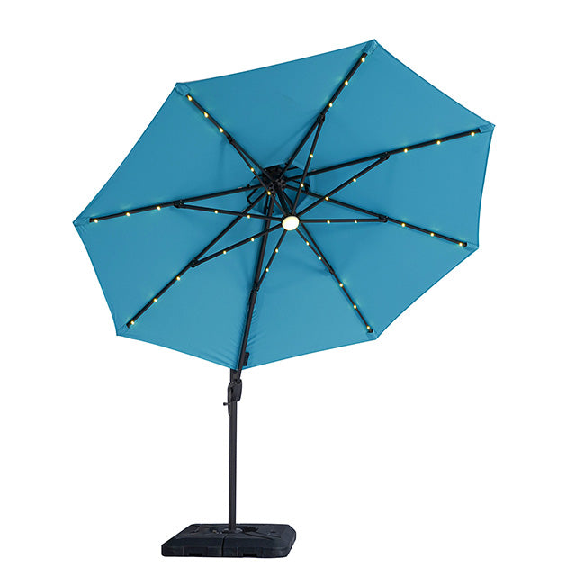 Furniture Of America Nuti 10 Ft Round Umbrella w/ LED Light + 37" Large Base LA-A031TL Teal Contemporary - sofafair.com