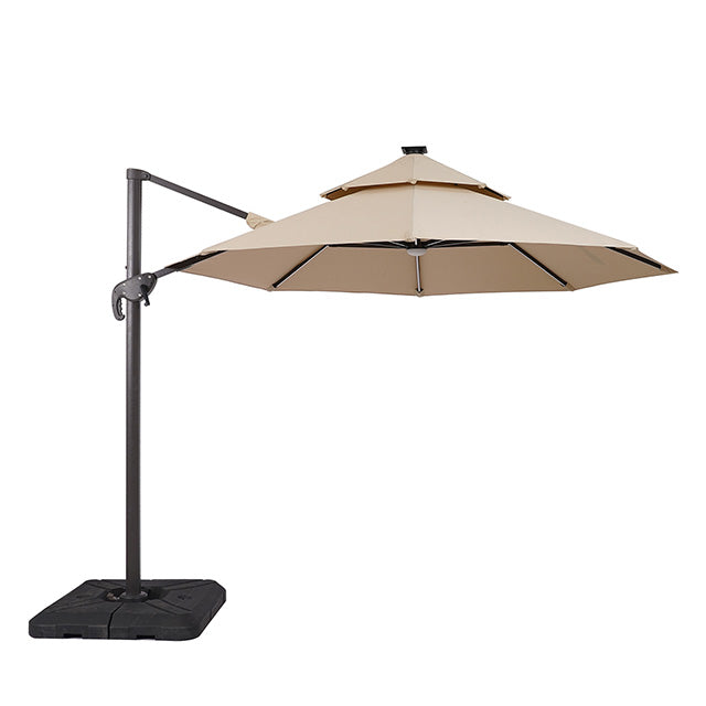 Furniture Of America Fera 10 Ft Round Umbrella w/ LED Bulb + 37" Large Base LA-A032BG Beige Contemporary - sofafair.com