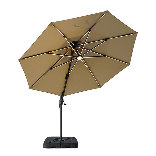 Furniture Of America Fera 10 Ft Round Umbrella w/ LED Bulb + 37" Large Base LA-A032BG Beige Contemporary - sofafair.com