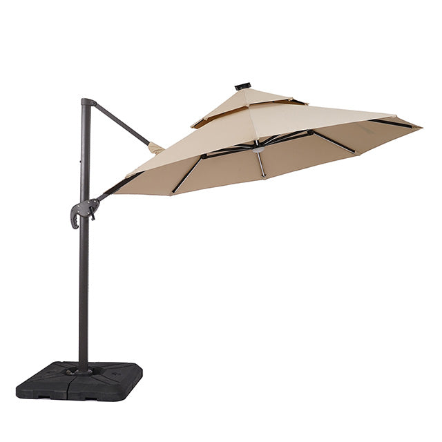 Furniture Of America Fera 10 Ft Round Umbrella w/ LED Bulb + 37" Large Base LA-A032BG Beige Contemporary - sofafair.com