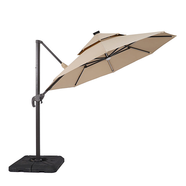 Furniture Of America Fera 10 Ft Round Umbrella w/ LED Bulb + 37" Large Base LA-A032BG Beige Contemporary - sofafair.com