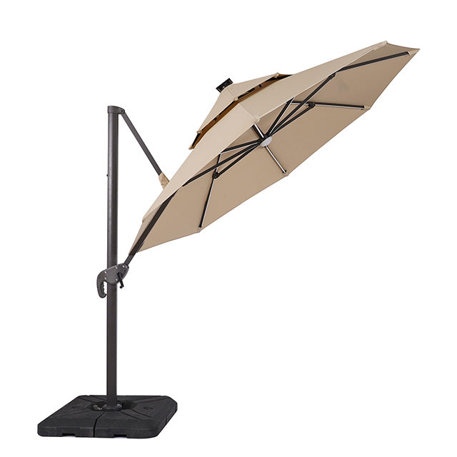 Furniture Of America Fera 10 Ft Round Umbrella w/ LED Bulb + 37" Large Base LA-A032BG Beige Contemporary - sofafair.com