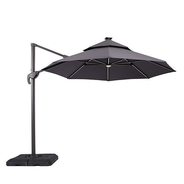 Furniture Of America Fera 10 Ft Round Umbrella w/ LED Bulb + 37" Large Base LA-A032GY Gray Contemporary - sofafair.com