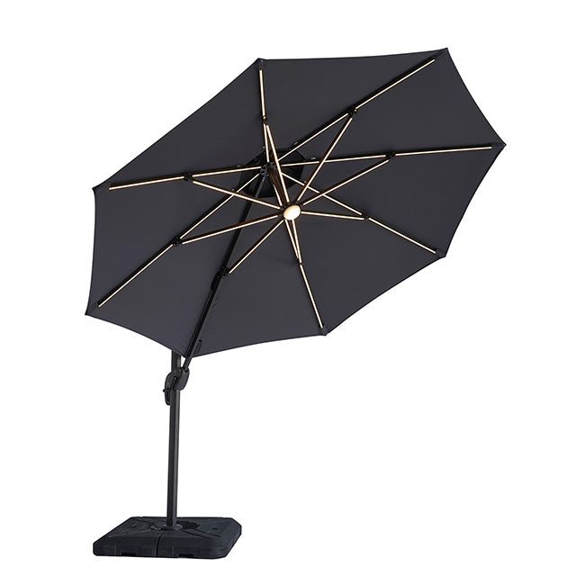 Furniture Of America Fera 10 Ft Round Umbrella w/ LED Bulb + 37" Large Base LA-A032GY Gray Contemporary - sofafair.com