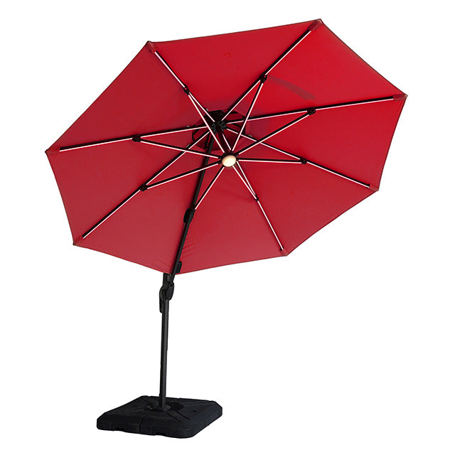 Furniture Of America Fera 10 Ft Round Umbrella w/ LED Bulb + 37" Large Base LA-A032RD Red Contemporary - sofafair.com