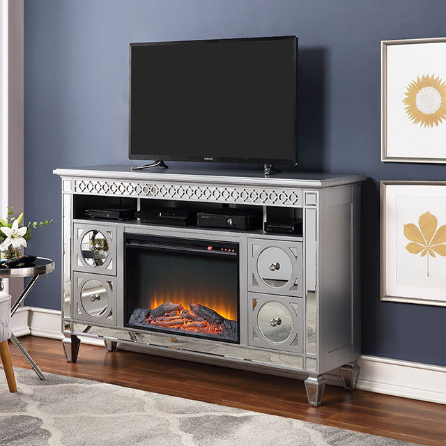 Furniture Of America Sceptrum TV Stand w/ Fire Place NX-5001 Silver Glam - sofafair.com
