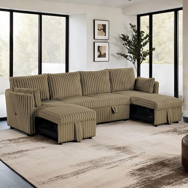 Furniture Of America Denholme U-Sectional w/ Pull Out SL64002BR-SECT Brown Contemporary - sofafair.com