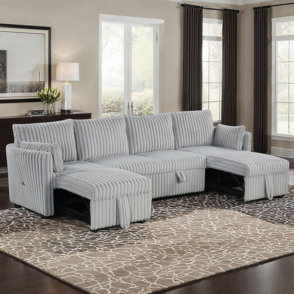 Furniture Of America Denholme U-Sectional w/ Pull Out SL64002GY-SECT Gray Contemporary - sofafair.com