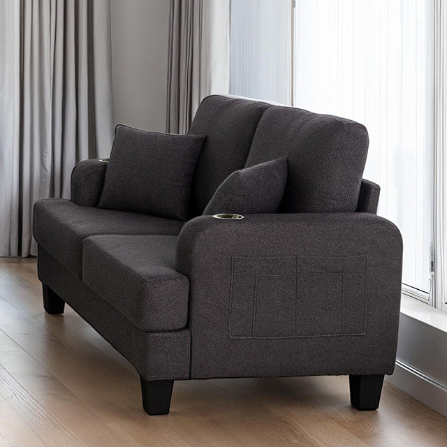 Furniture Of America Cinderford Loveseat SL6936DG-LV-PK Dark Gray Contemporary - sofafair.com