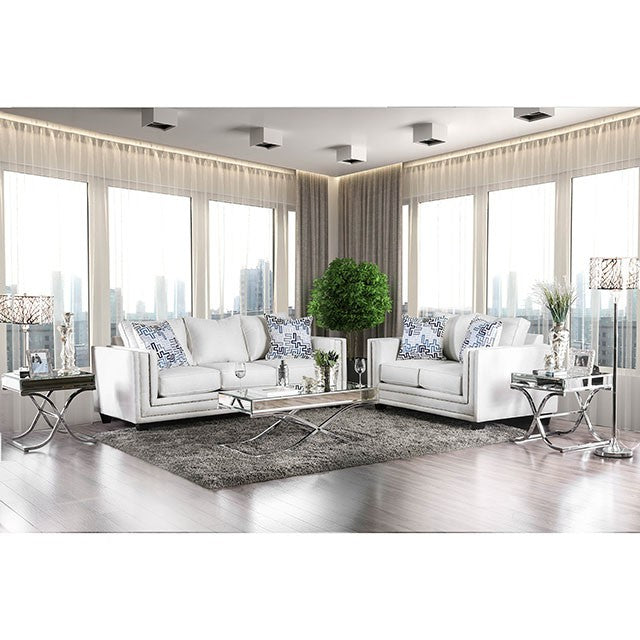 Furniture Of America Ilse Love Seat SM2675-LV Off-White/Blue Contemporary - sofafair.com