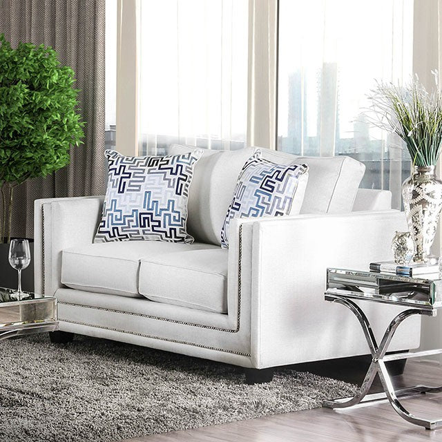 Furniture Of America Ilse Love Seat SM2675-LV Off-White/Blue Contemporary - sofafair.com