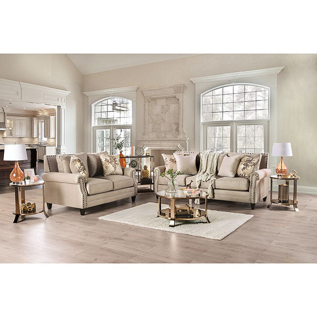 Furniture Of America Briana Love Seat SM2676-LV Beige/Gold Transitional - sofafair.com