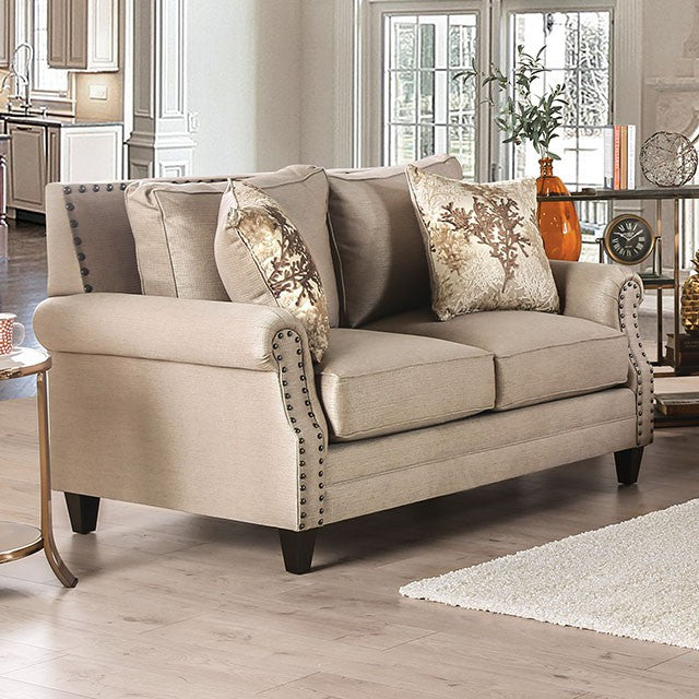 Furniture Of America Briana Love Seat SM2676-LV Beige/Gold Transitional - sofafair.com