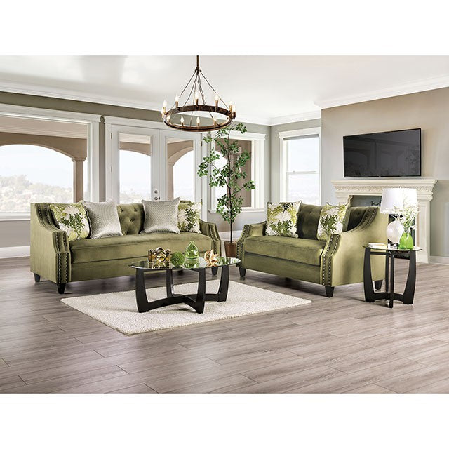 Furniture Of America Kaye Love Seat SM2684-LV Green Transitional - sofafair.com