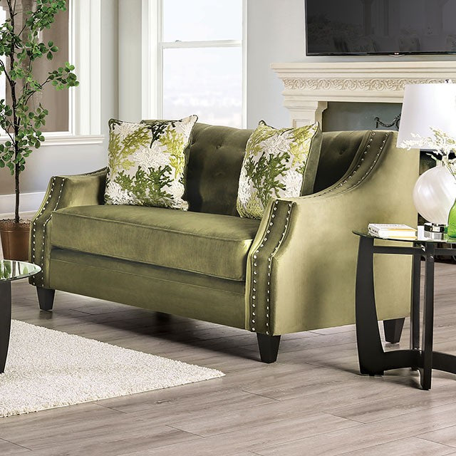 Furniture Of America Kaye Love Seat SM2684-LV Green Transitional - sofafair.com