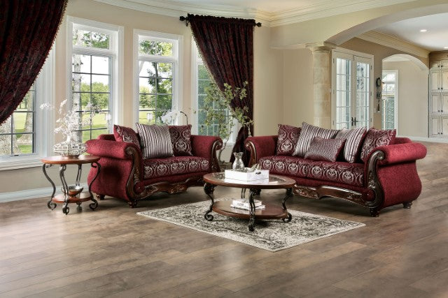 Furniture Of America Sassari Loveseat SM6447-LV Burgundy Traditional - sofafair.com