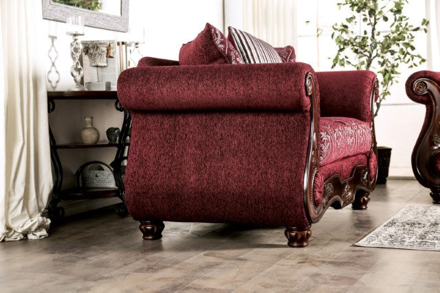 Furniture Of America Sassari Loveseat SM6447-LV Burgundy Traditional - sofafair.com