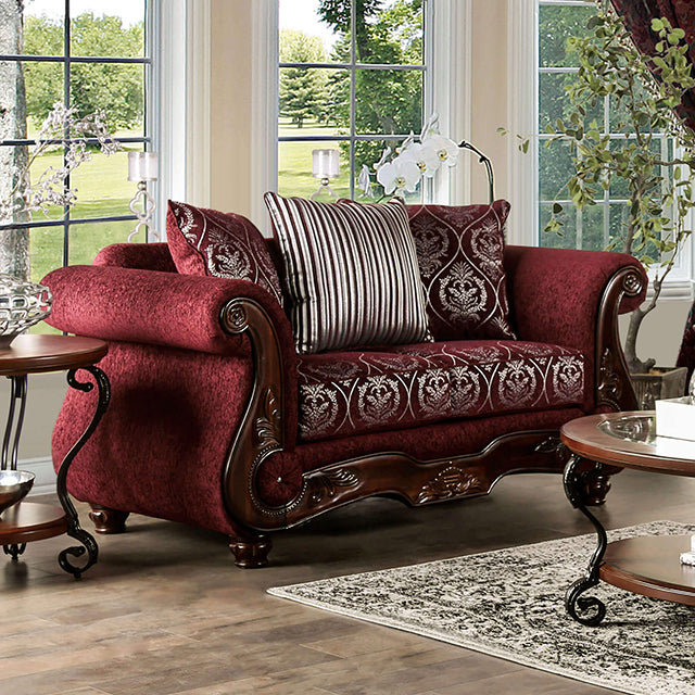 Furniture Of America Sassari Loveseat SM6447-LV Burgundy Traditional - sofafair.com