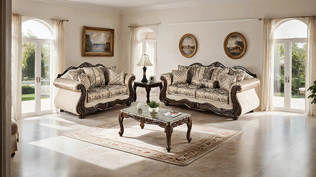 Furniture Of America Andalusia Sofa SM6450-SF Light Brown/Dark Cherry Traditional - sofafair.com