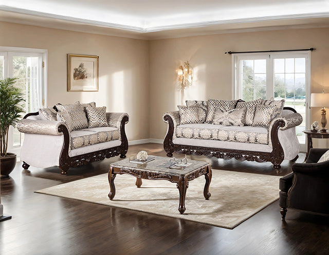 Furniture Of America Catalonia Loveseat SM6451-LV Beige/Dark Cherry Traditional - sofafair.com