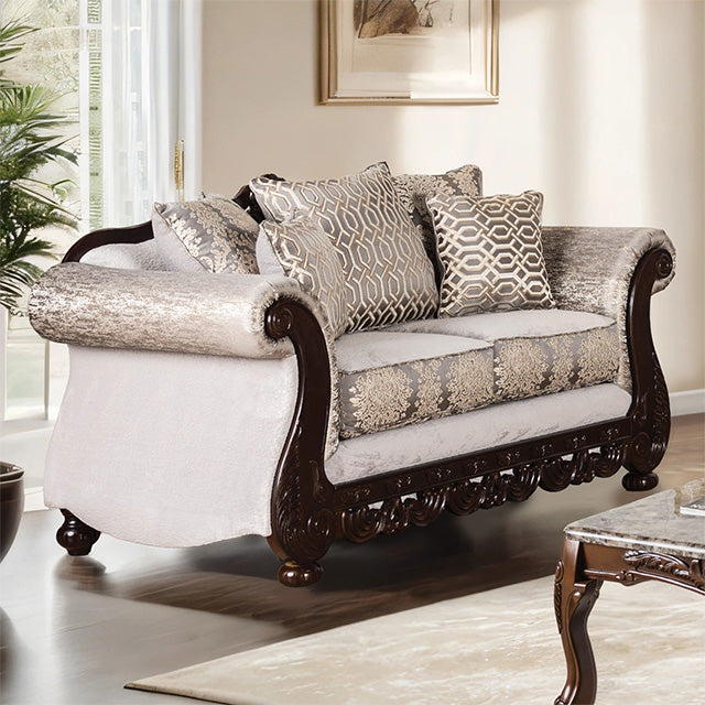 Furniture Of America Catalonia Loveseat SM6451-LV Beige/Dark Cherry Traditional - sofafair.com