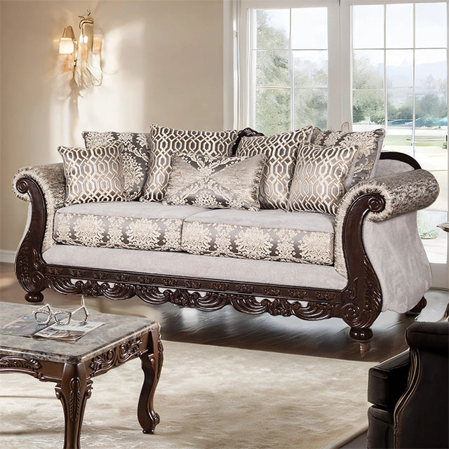 Furniture Of America Catalonia Sofa SM6451-SF Beige/Dark Cherry Traditional - sofafair.com