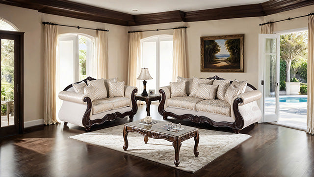 Furniture Of America Huelva Sofa SM6452-SF Beige/Dark Cherry Traditional - sofafair.com