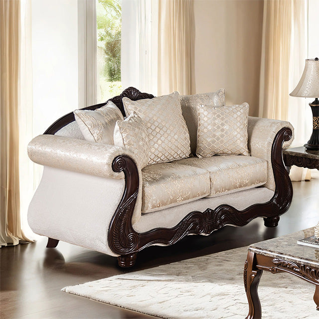 Furniture Of America Huelva Loveseat SM6452-LV Beige/Dark Cherry Traditional - sofafair.com