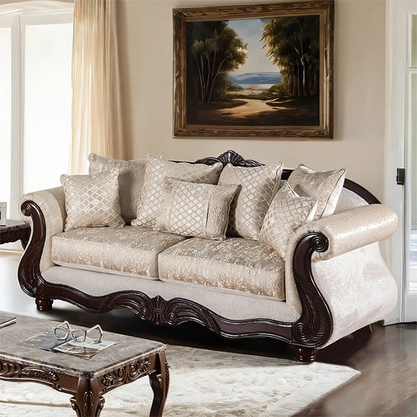 Furniture Of America Huelva Sofa SM6452-SF Beige/Dark Cherry Traditional - sofafair.com