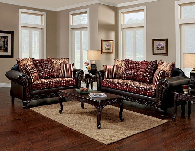 Furniture Of America Ellis Love Seat SM7507N-LV Burgundy/Brown/Dark Cherry Traditional - sofafair.com