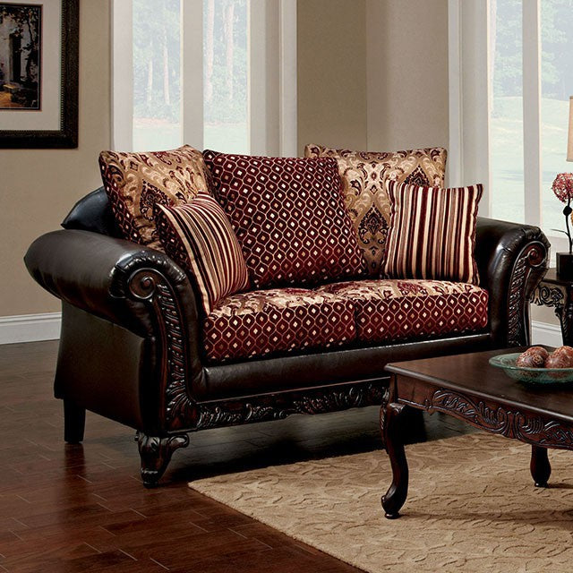 Furniture Of America Ellis Love Seat SM7507N-LV Burgundy/Brown/Dark Cherry Traditional - sofafair.com