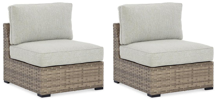 Calworth Outdoor Armless Chair with Cushion (Set of 2) P458-846 Brown/Beige Contemporary Outdoor Lounge Chair By Ashley - sofafair.com