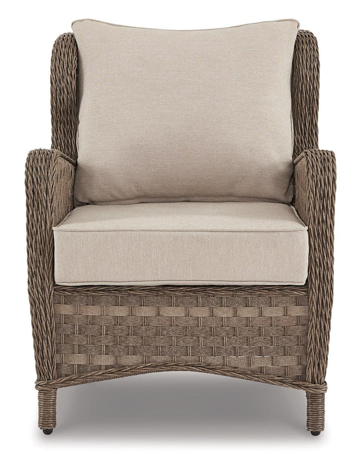 Clear Ridge Outdoor Loveseat, 2 Lounge Chairs and Coffee Table P361P1 Brown/Beige Contemporary Outdoor Package By Ashley - sofafair.com