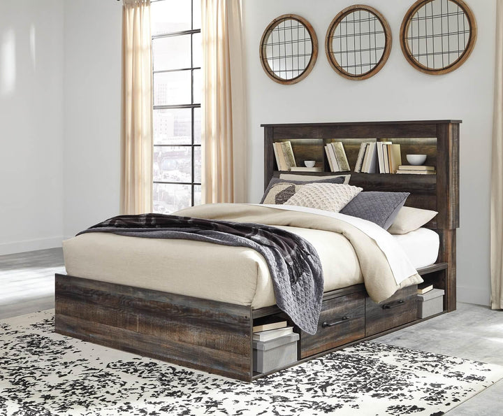 Drystan Queen Bookcase Bed with 4 Storage Drawers B211B18 Black/Gray Casual Master Beds By Ashley - sofafair.com