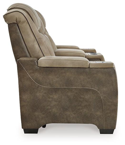 Next-Gen DuraPella Power Reclining Loveseat with Console 2200318 Brown/Beige Contemporary Motion Upholstery By Ashley - sofafair.com