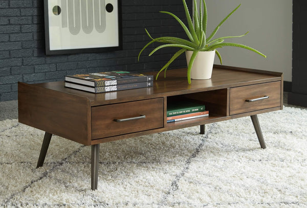 Calmoni Coffee Table T916-1 Brown/Beige Contemporary Cocktail Table By Ashley - sofafair.com