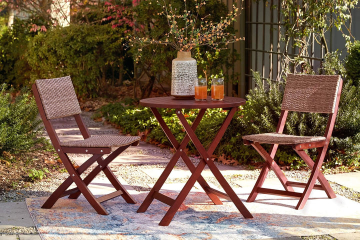 Safari Peak Outdoor Table and Chairs (Set of 3) P201-049 Brown/Beige Casual Outdoor Chat Sets By Ashley - sofafair.com