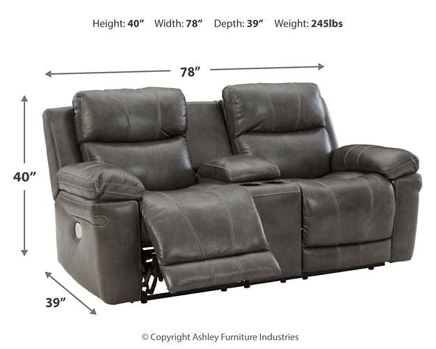 Edmar Power Reclining Loveseat with Console U6480618 Brown/Beige Contemporary Motion Upholstery By Ashley - sofafair.com