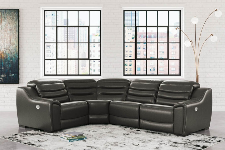 Center Line 4-Piece Power Reclining Sectional U63404S6 Black/Gray Contemporary Motion Sectionals By Ashley - sofafair.com
