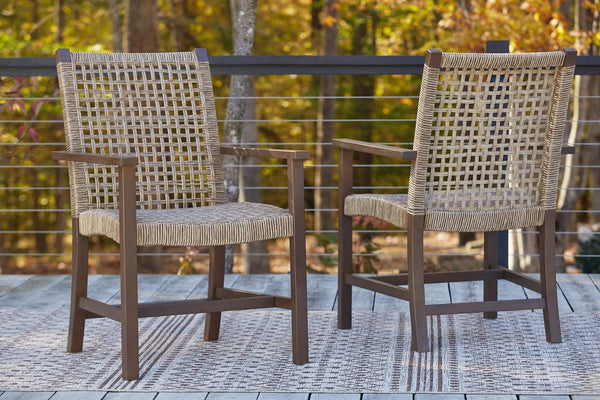 Germalia Outdoor Dining Arm Chair (Set of 2) P730-601A Brown/Beige Casual Outdoor Dining Chair By Ashley - sofafair.com