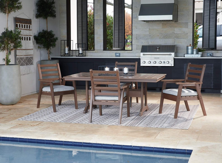 Emmeline Outdoor Dining Table with 4 Chairs P420P3 Brown/Beige Casual Outdoor Package By Ashley - sofafair.com