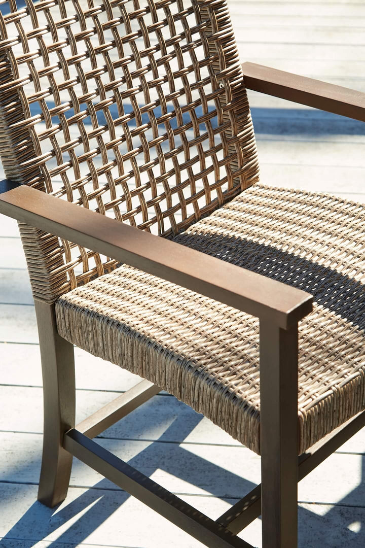 Germalia Outdoor Dining Arm Chair (Set of 2) P730-601A Brown/Beige Casual Outdoor Dining Chair By Ashley - sofafair.com